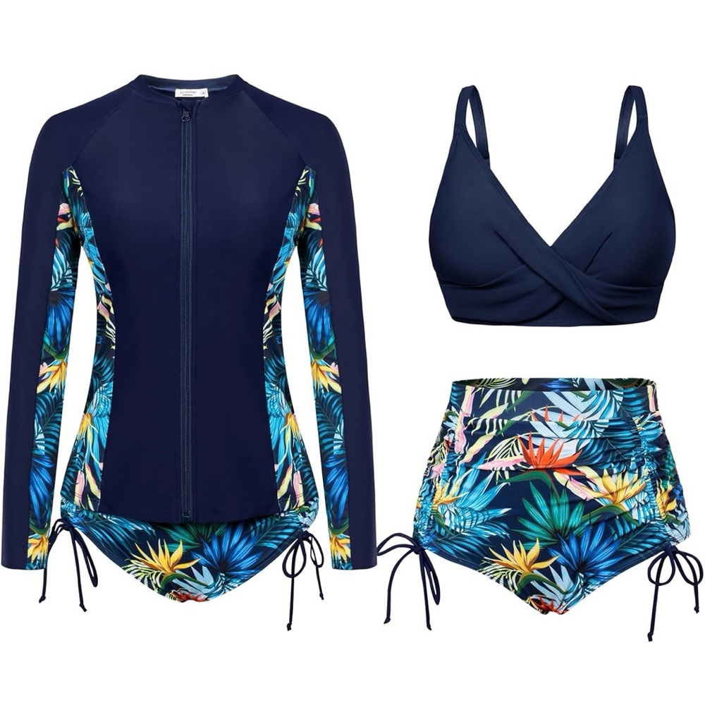 Navy Floral Women's Swim Set